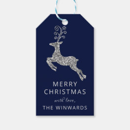 Weihnachtsfest Blau & Silberner Glitzer Rentier Geschenkanhänger