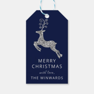 Weihnachtsfest Blau & Silberner Glitzer Rentier Geschenkanhänger
