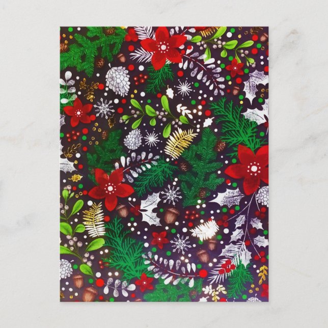 Weihnachtsfest Botanischer Wald Feiertagspostkarte (Vorderseite)