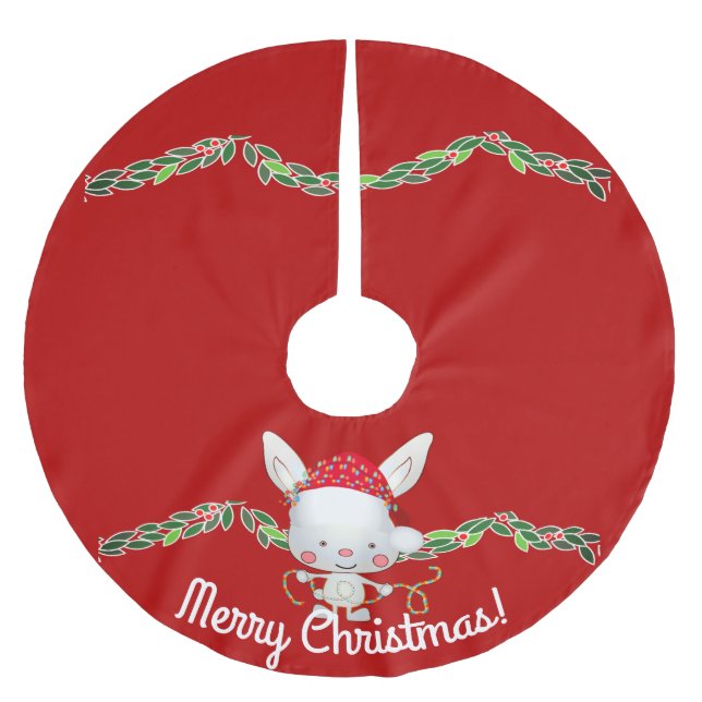 Weihnachtsfest Bunny Polyester Weihnachtsbaumdecke (Vorderseite)