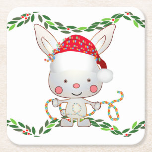 Weihnachtsfest Bunny Rechteckiger Pappuntersetzer