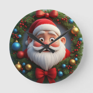 Weihnachtsfest Cartoon Weihnachtsmann Runde Wanduhr