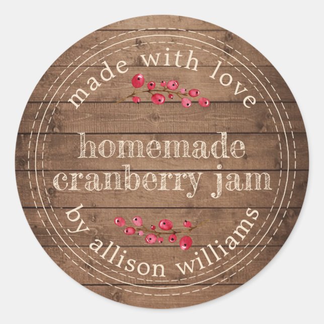 Weihnachtsfest Cranberry Jam Canning Barn Wood Runder Aufkleber (Vorderseite)