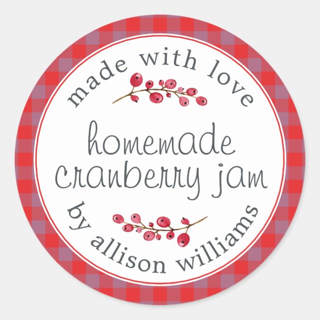 Weihnachtsfest Cranberry Jam Red Lila Karo Runder Aufkleber (Vorderseite)