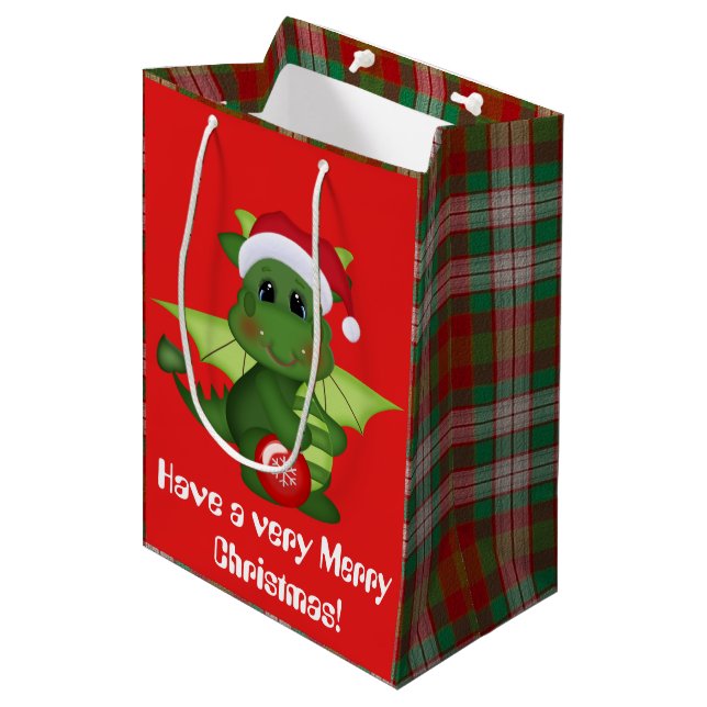 Weihnachtsfest Dragon Kinder Geschenktasche Mittlere Geschenktüte (Vorderseite Schrägansicht)