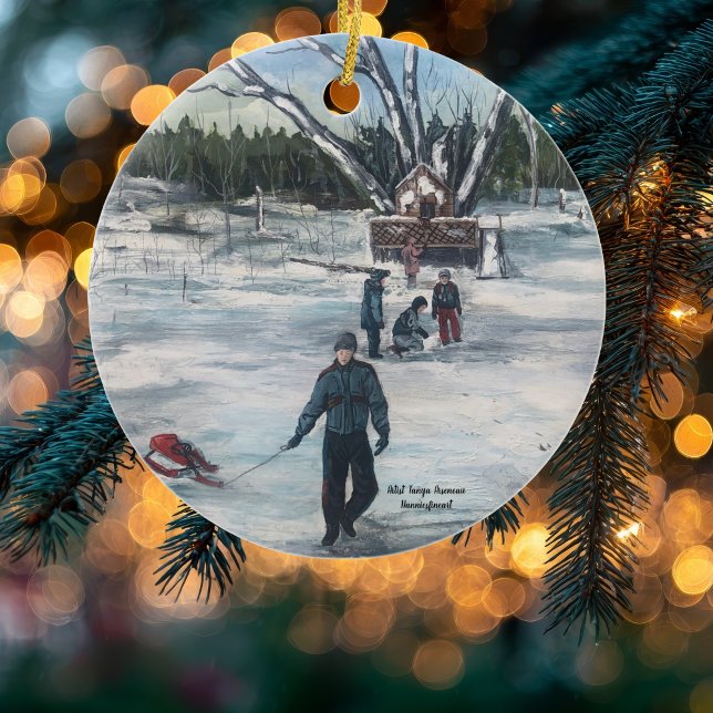 Weihnachtsfest Erster SnowFall Keramik Ornament (CLASSIC WINTER CHRISTMAS SCENE)