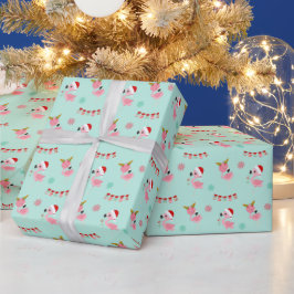 Weihnachtsfest Flamingos auf Grün Geschenkpapier