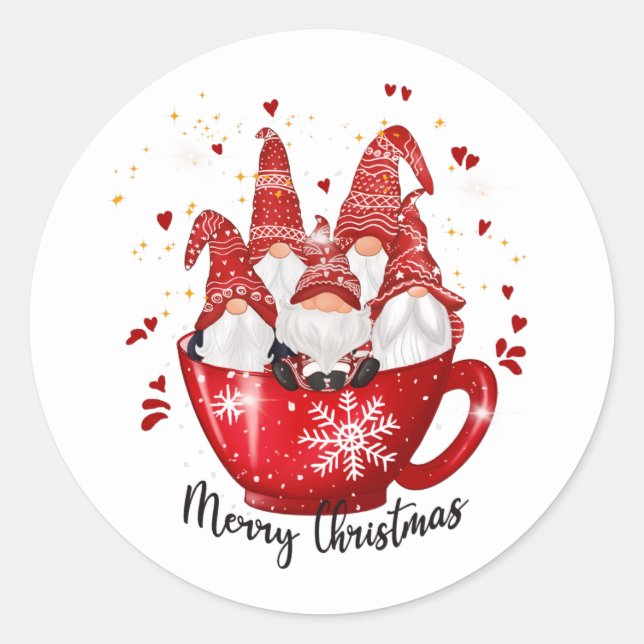 Weihnachtsfest-Gnome Runder Aufkleber (Vorderseite)