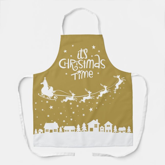 Weihnachtsfest Goldurlaub Santa Rentiere Schürze (Vorderseite)