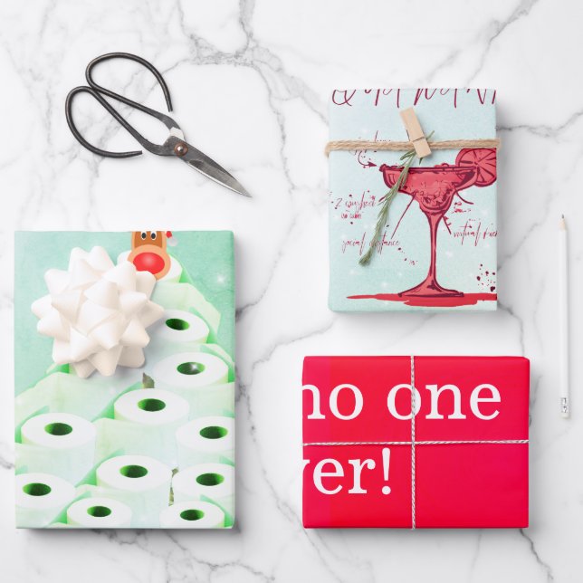 Weihnachtsfest Hirsche Cocktail Tree Shiny Geschenkpapier Set (Vorderseite)