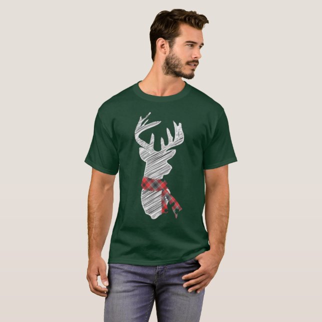 Weihnachtsfest Hirsche mit Schal T-Shirt (Vorne ganz)