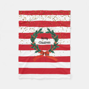 Weihnachtsfest Holly Berries Wreath Stripes Fleecedecke