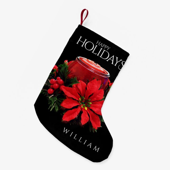 Weihnachtsfest Holly Poinsettias Kleiner Weihnachtsstrumpf (Vorderansicht (hängend))