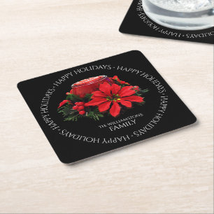 Weihnachtsfest Holly Poinsettias Rechteckiger Pappuntersetzer