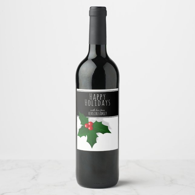 Weihnachtsfest Holly Tree Berry Personalizable Weinetikett (Vorderseite)