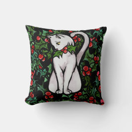Weihnachtsfest Holly White Cat Kissen