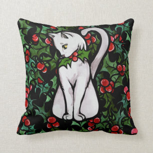 Weihnachtsfest Holly White Cat Kissen
