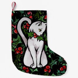 Weihnachtsfest Holly White Cat Kleiner Weihnachtsstrumpf