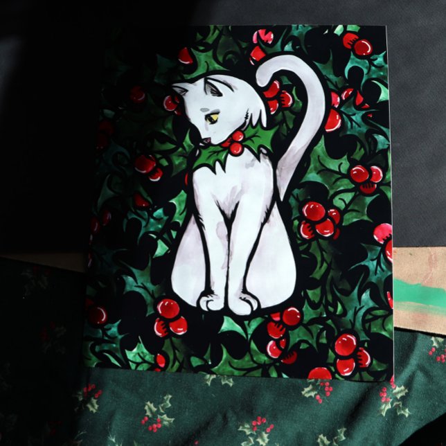 Weihnachtsfest Holly White Cat Poster (Von Creator hochgeladen)
