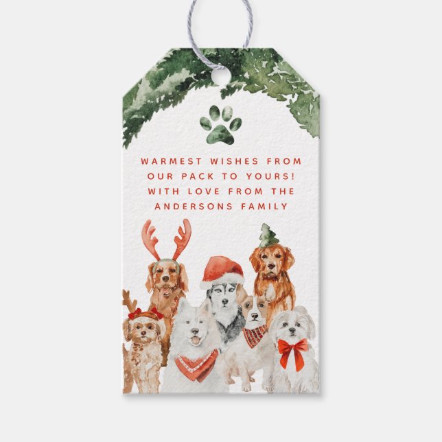 Weihnachtsfest - Hunde Party, Welpenhund Geschenkanhänger (Vorderseite)