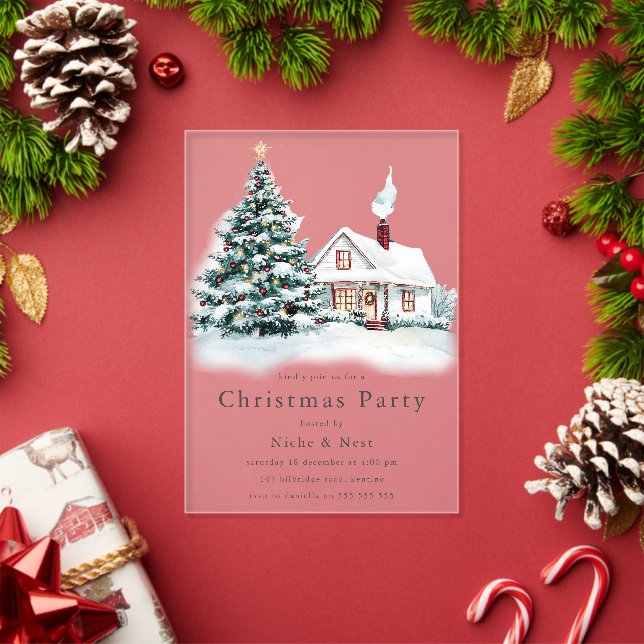 Weihnachtsfest im Baum & Haus Weihnachten Party Acryleinladungen (Insitu (Feiertag))