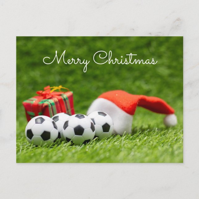 Weihnachtsfest im Fußball mit Weihnachtsmannmütze  Postkarte (Vorderseite)