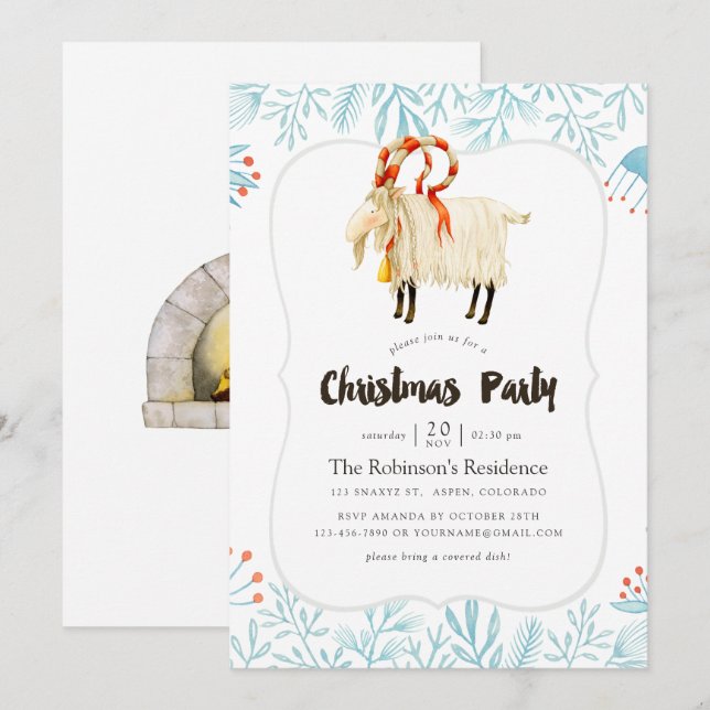 Weihnachtsfest im skandinavischen Watercolor-Party Einladung (Vorne/Hinten)