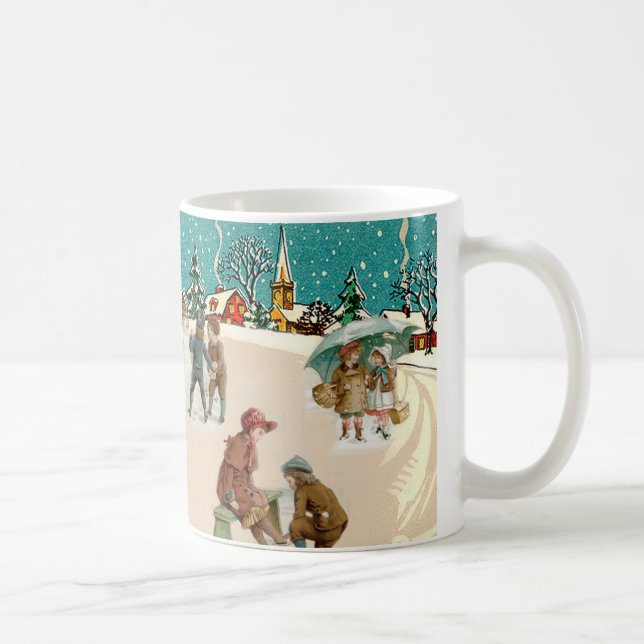 Weihnachtsfest im Vintagen Dorf Szene Kaffeetasse (Rechts)