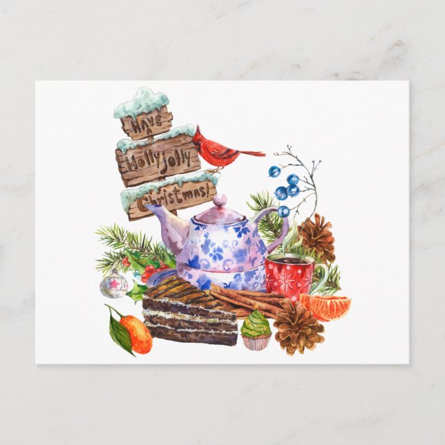 Weihnachtsfest im Wasser und Uhrzeit Postkarte (Vorderseite)