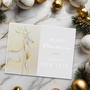 Weihnachtsfest im Wasserfarben - Goldene Rentiere Postkarte