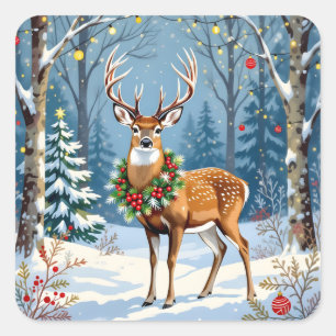 Weihnachtsfest im Winterwald Quadratischer Aufkleber