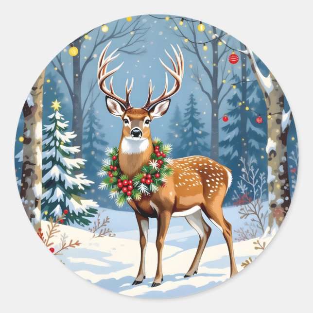 Weihnachtsfest im Winterwald Runder Aufkleber (Vorderseite)