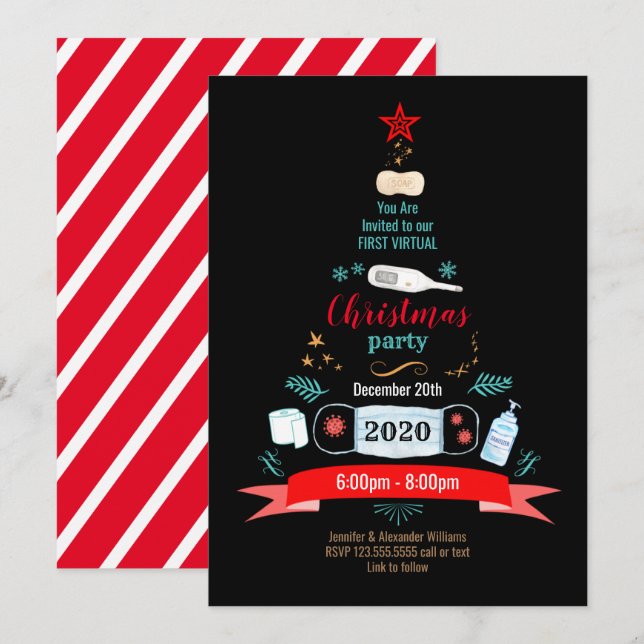 Weihnachtsfest in sozialer Ferne - Party Einladung (Vorne/Hinten)