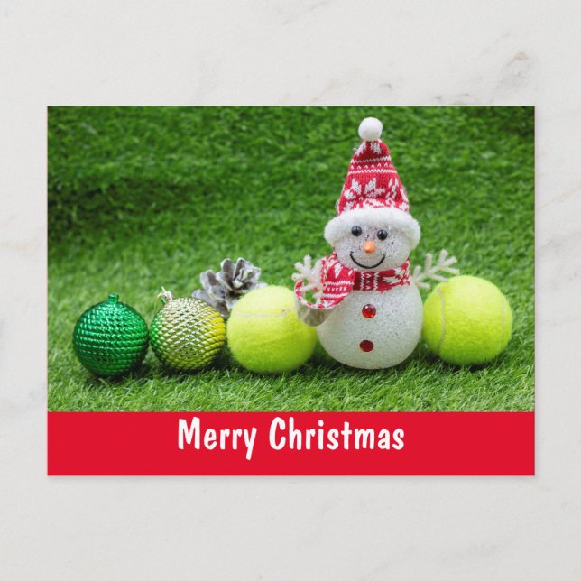 Weihnachtsfest in Tennis mit Schneemann und Ziern Postkarte (Vorderseite)
