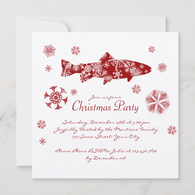 Weihnachtsfest in Weiß und Rot Fisch Weihnachten P Einladung (Vorderseite)