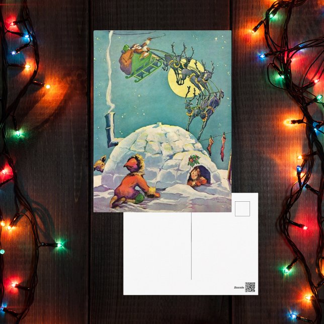 Weihnachtsfest Inuit Iglu Santa Flying Postkarte (Von Creator hochgeladen)