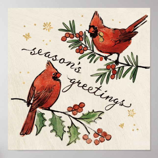 Weihnachtsfest Kardinal Lovebirds Poster (Vorne)