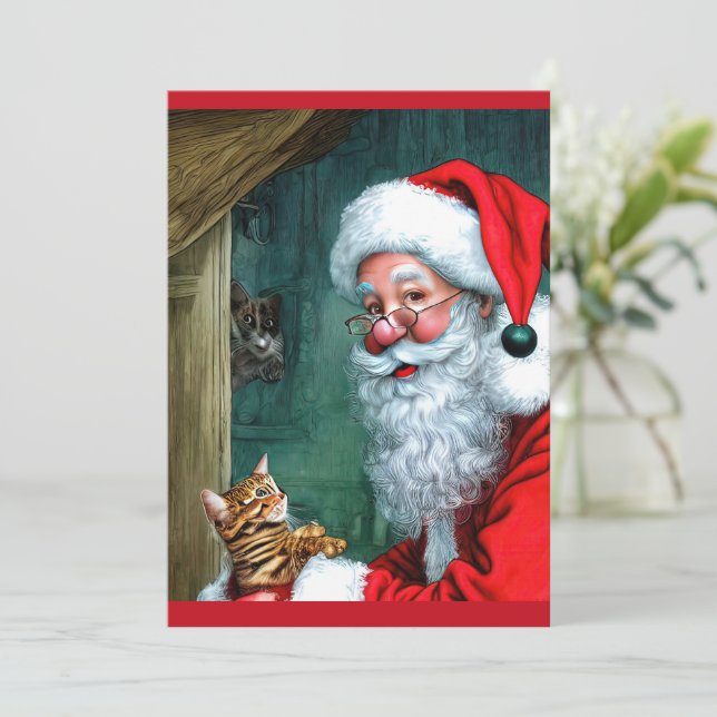 Weihnachtsfest, Katze und Maus - Flachbildschirm Mitteilungskarte (Stehend Vorderseite)