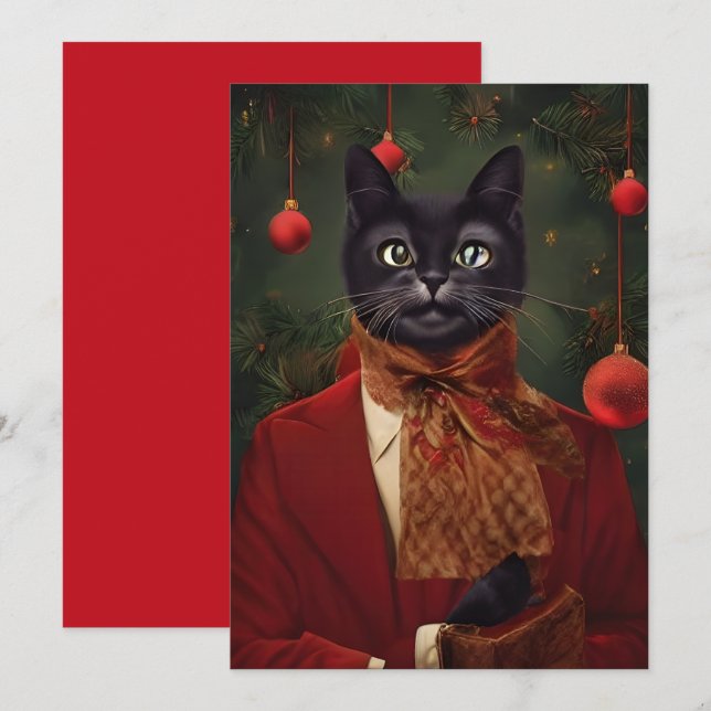 Weihnachtsfest Katzenflache Weihnachtskarte Mitteilungskarte (Vorne/Hinten)