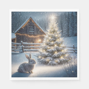 Weihnachtsfest mit glühendem Baum und Stall Serviette