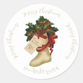 Weihnachtsfest mit Holly und Berries Strumpf Runder Aufkleber