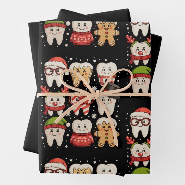 Weihnachtsfest Niedlich Zähne Zahnärztliche Weihna Geschenkpapier Set (Beispiel)