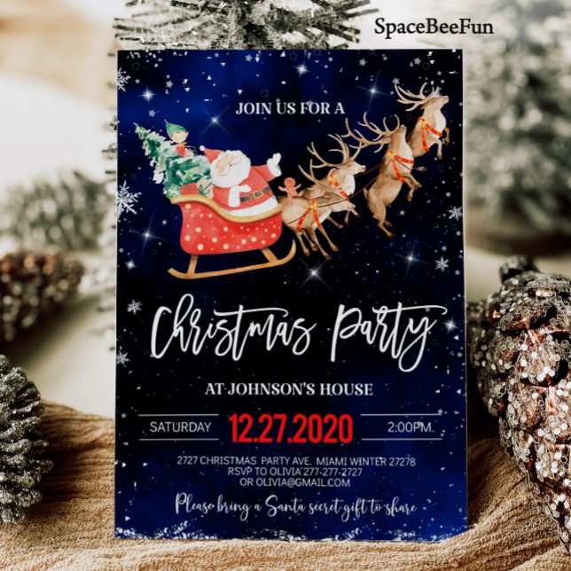 Weihnachtsfest Party Einladung Winter Weihnachtsma (Christmas party invitation Winter Santa Reindeer  sled invite Birthday Holiday party)