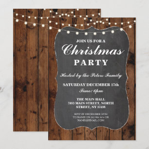 Weihnachtsfest Party Holz Rustikaler Chalk Abendes Einladung