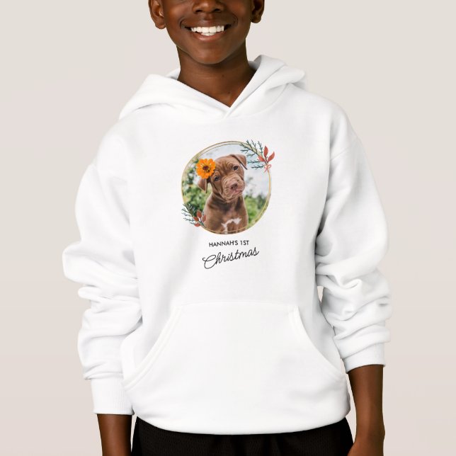 Weihnachtsfest Personalisierter Hund Foto Hoodie (Vorderseite)