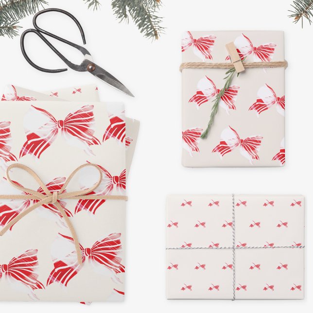 Weihnachtsfest Pfefferminz Kariert getickt mit Bow Geschenkpapier Set (Von Creator hochgeladen)