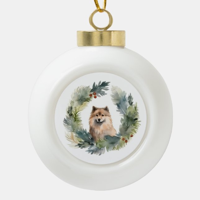Weihnachtsfest-Pup Keramik Kugel-Ornament (Vorderseite)