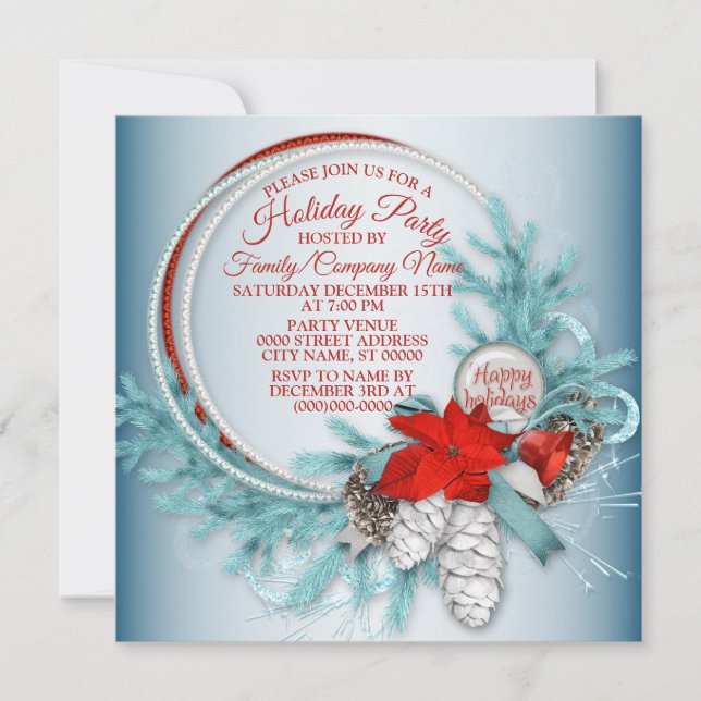 Weihnachtsfest Red Bow Aquamarin Holidays Party Einladung (Vorderseite)