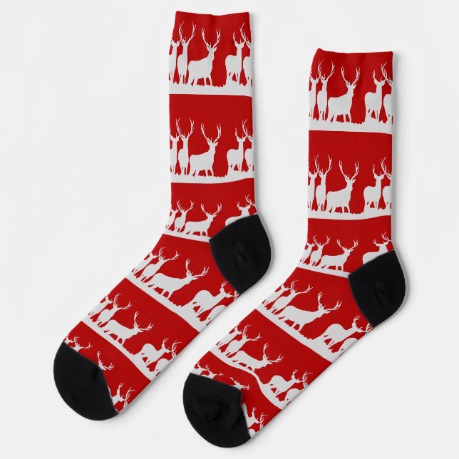 Weihnachtsfest Rentierfest Klassisch Rot Socken (Linkes Detail)