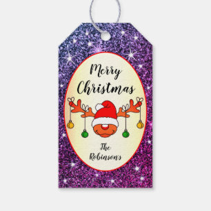 Weihnachtsfest Rudolph Reindeer Lila Glitzer Geschenkanhänger
